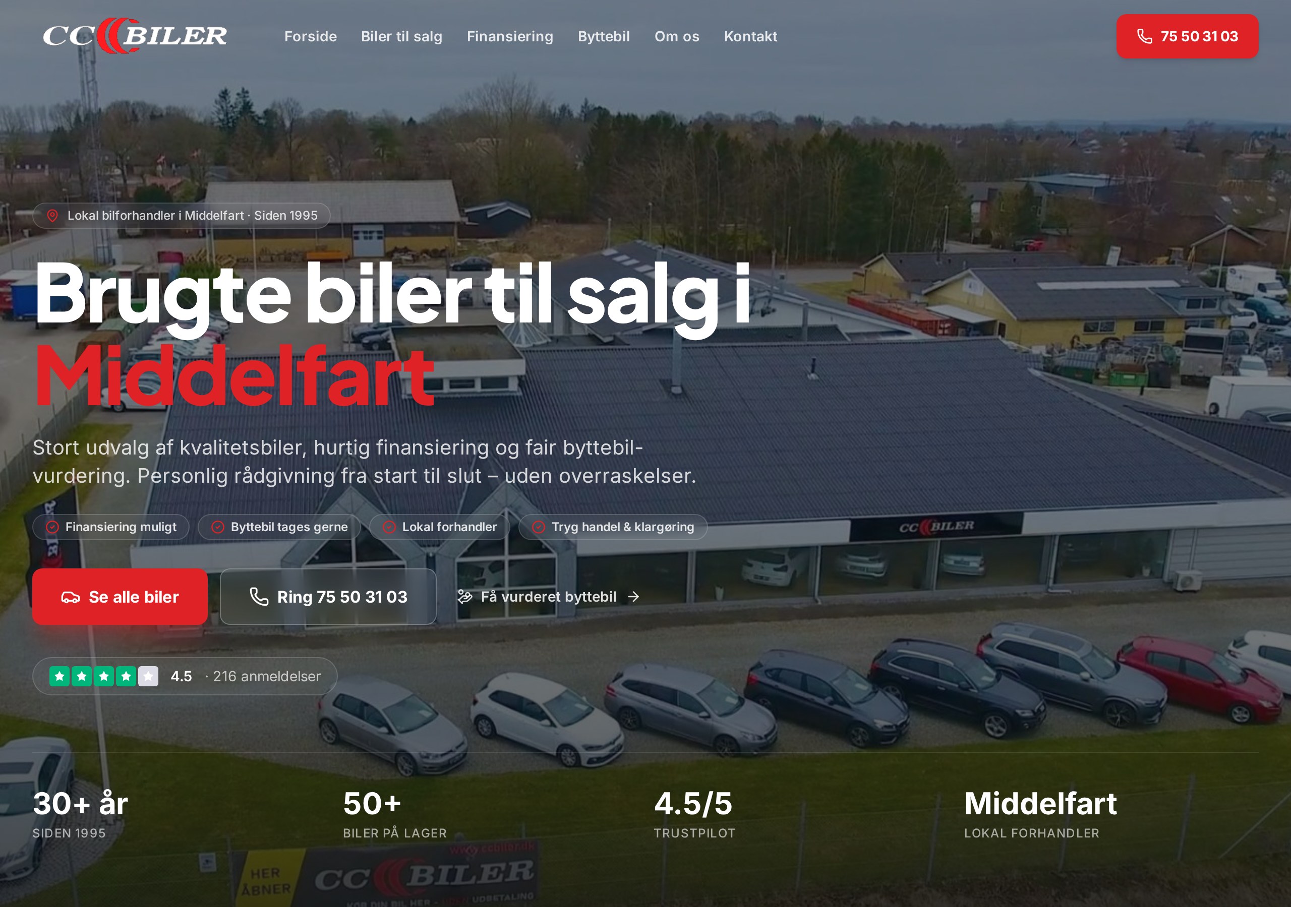Forsiden af hjemmesiden for CC Biler