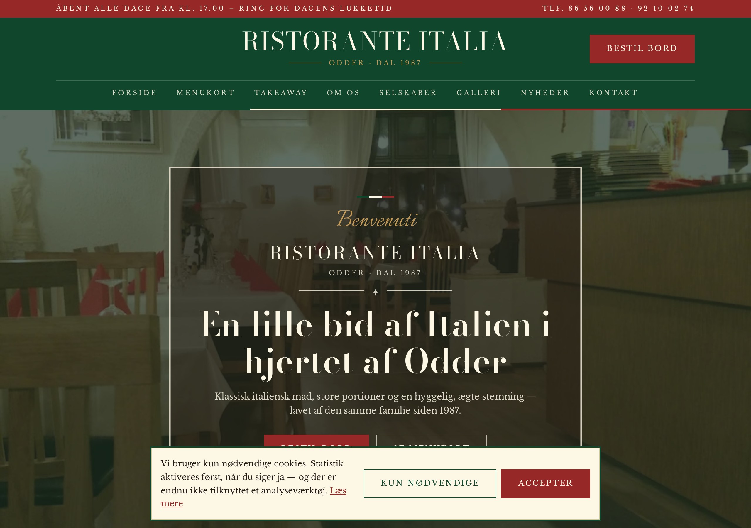 Forsiden af hjemmesiden for Ristorante Italia