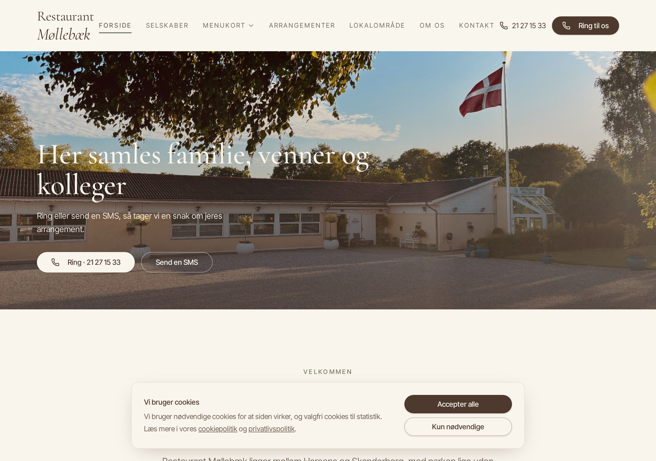 Forsiden af hjemmesiden for Restaurant Møllebæk